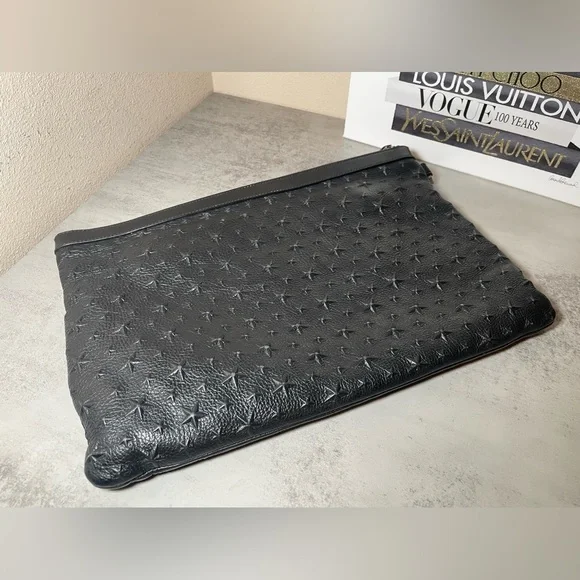 Jimmy Choo Oversized Derek Clutch Wrislet Black Leather Studded Star Bag - Picture 13 of 17